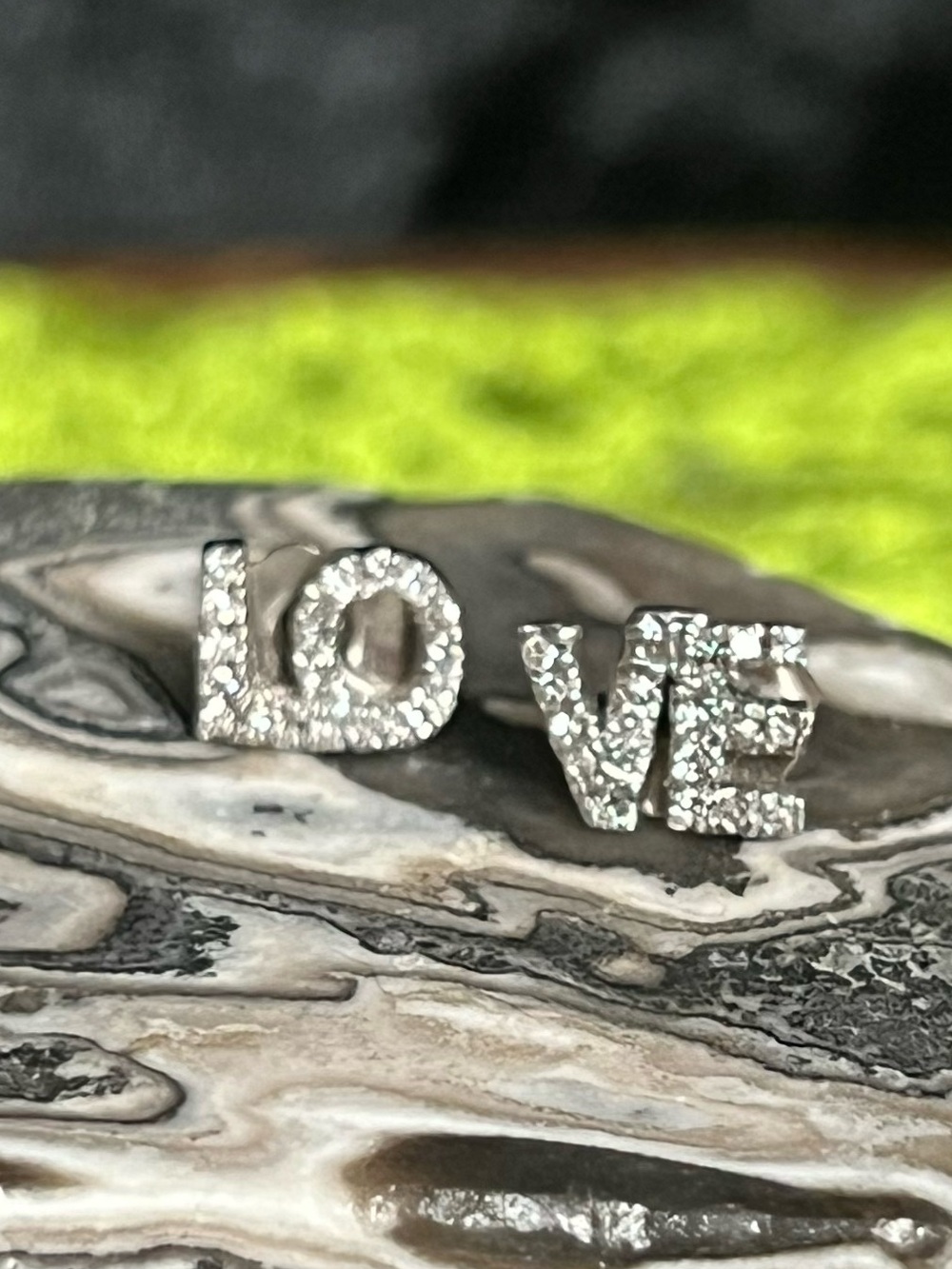LOVE Silver & Diamond Pave Stud Earrings